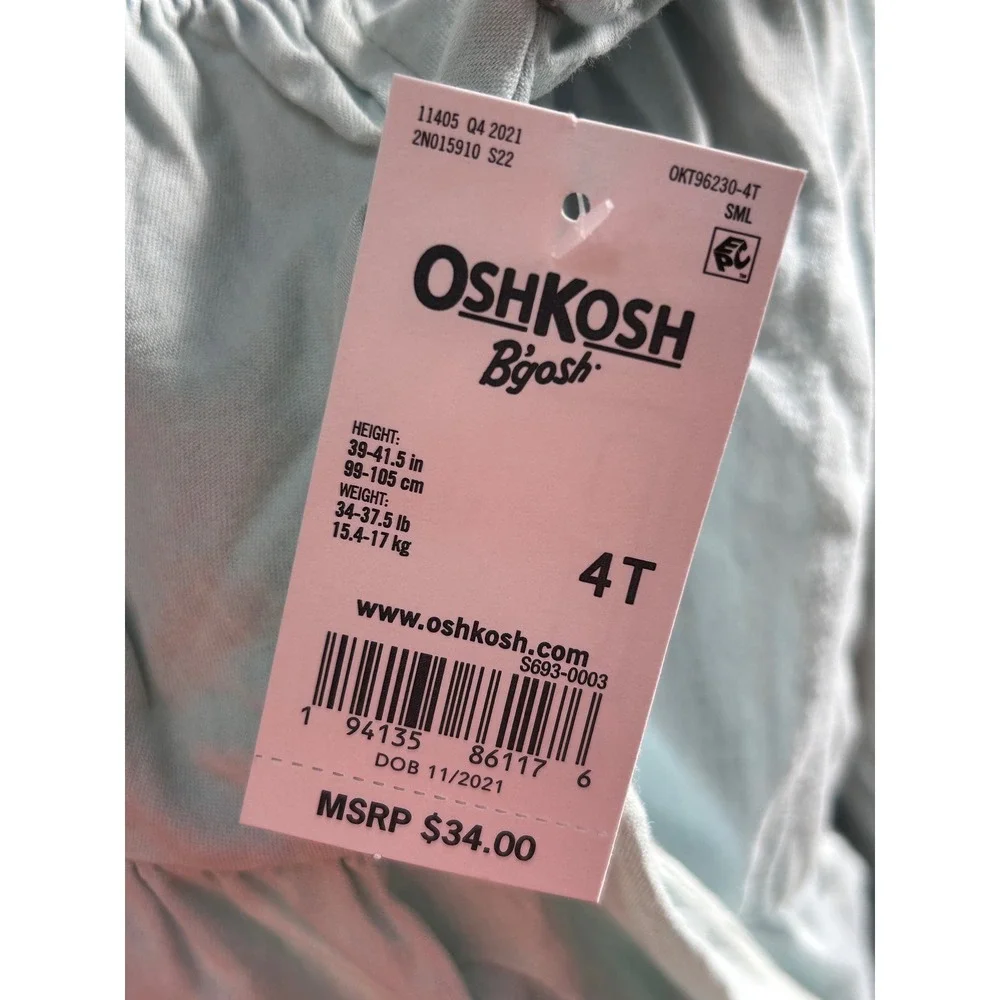 OshKosh Bgosh Toddler Girls Light Blue Tiered Smocked Chambray Dress 4T NEW